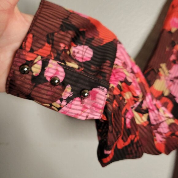 NWT Lane Bryant Women's 22 Pleated Long Sleeve Floral Blouse Keyhole Red Pink Br - Picture 7 of 9